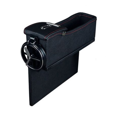 Органайзер с монетник и поставка за чаши за кола - между седалките - черен