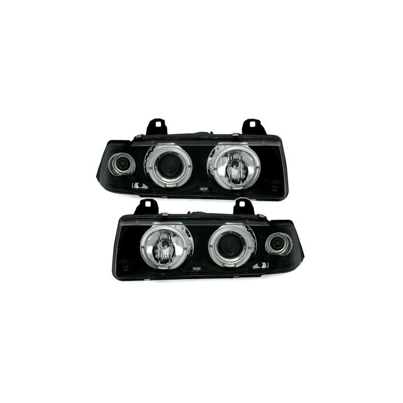 Кристални фарове за BMW E36  Angel Eyes (91-99) 2d coupe - черни
