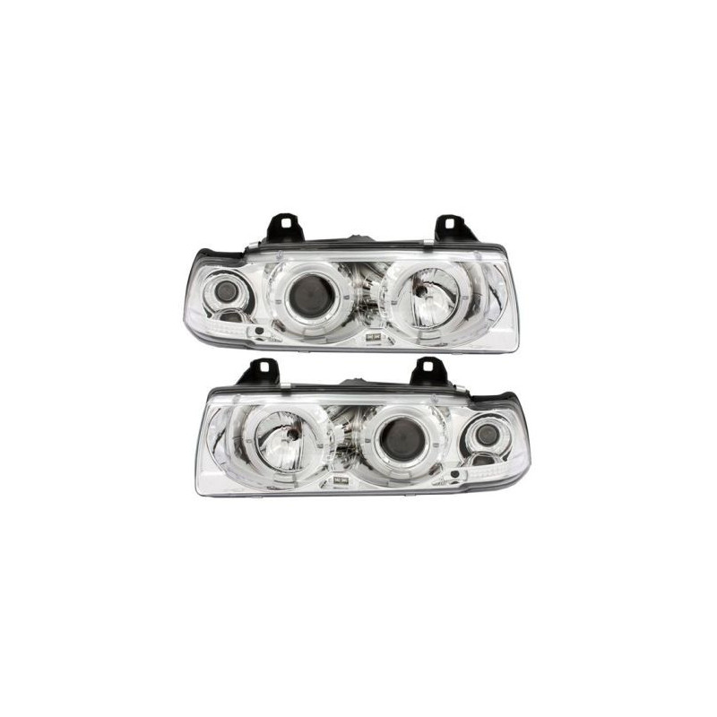 Кристални фарове за BMW E36 Angel Eyes (91-99) 2d coupe - хром