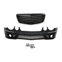 Предна тунинг броня за  Mercedes W211 E-Class (2002-2009) - AMG с черна решетка и халогени