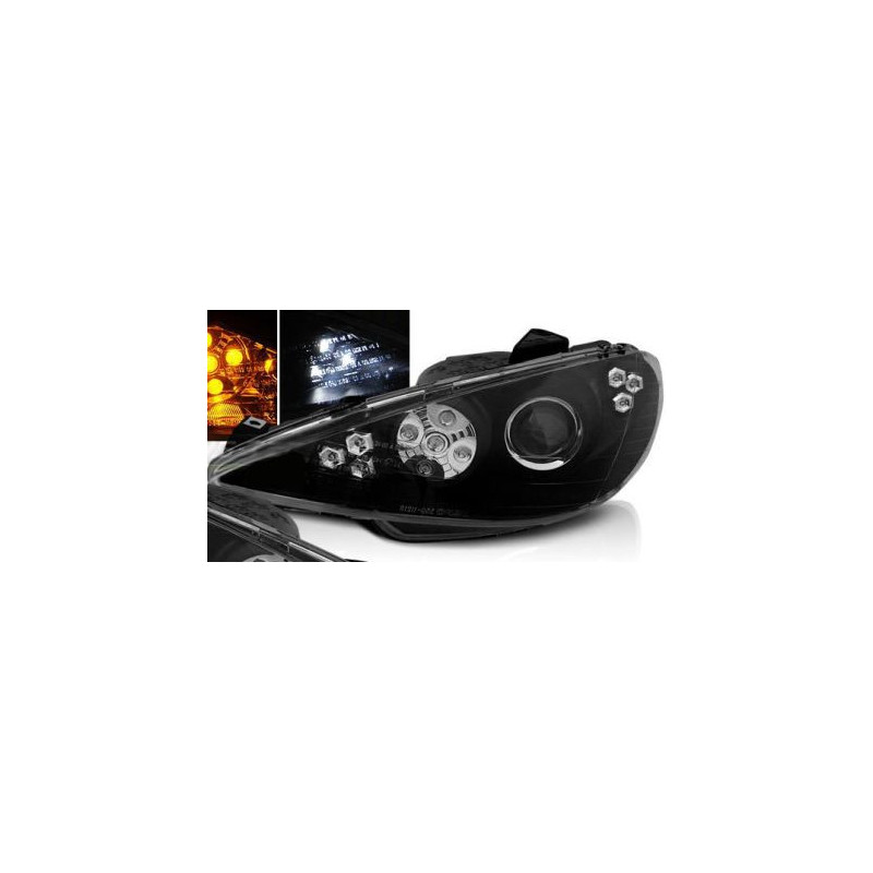 Кристални фарове за PEUGEOT 206 - черни с диоди