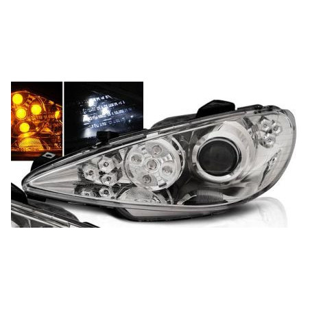 Кристални фарове за PEUGEOT 206 - хромирани с диоди