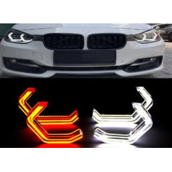 Диодни Ангелски Очи за BMW F30 - U-Design - с два цвята и функция мигач (бял и жълт)
