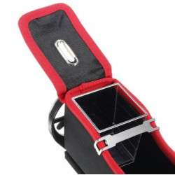 Органайзер с монетник и поставка за чаши за кола между седалките - черна с червени шевове