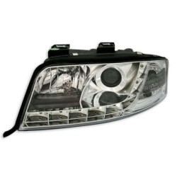 Кристални фарове за Audi A6 с дневни светлини (1997-2001) - хром