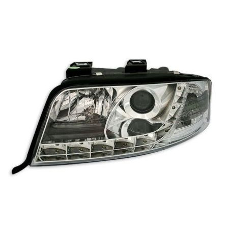 Кристални фарове за Audi A6 с дневни светлини (1997-2001) - хром