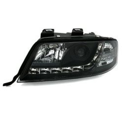 Кристални фарове за Audi A6 (1997-2001) / Allroad 1999-2005 с дневни светлини - черни