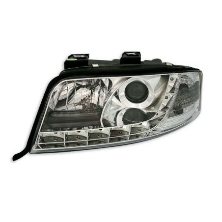 Кристални фарове за Audi A6 с дневни светлини (2001-2003) - хром