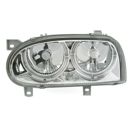 Кристални фарове с Ангелски Очи за Golf 3 - R32 дизайн - хром