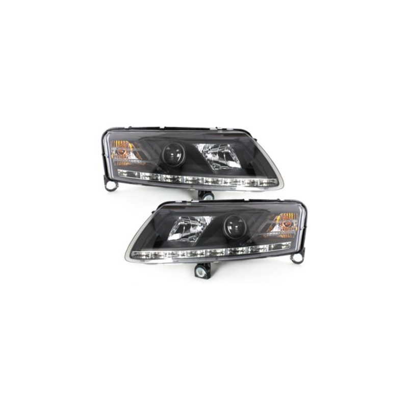 Кристални фарове за Audi A6 с дневни светлини (2004-2007) - черни