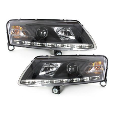 Кристални фарове за Audi A6 с дневни светлини (2004-2007) - черни