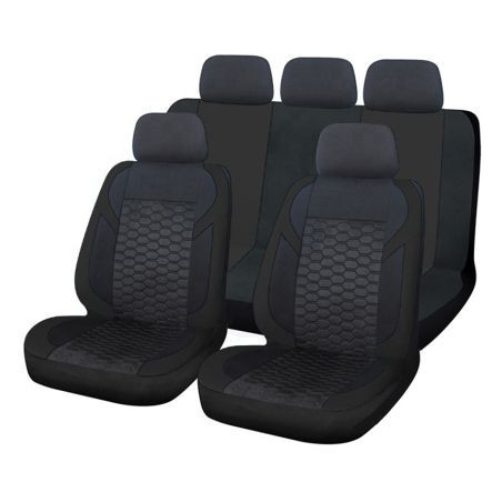 Тапицерии за седалки на кола - модел 19120 - черно / сив цвят - комплект от 9 части