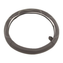 Кожен калъф за волан 38см - Waves - черен цвят с бели шевове