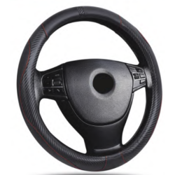 Кожен калъф за волан 38см - Carbon - карбон с червени шевове