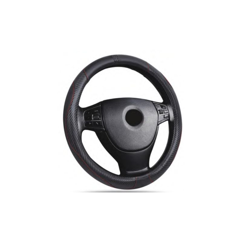 Кожен калъф за волан 38см - Carbon - карбон с червени шевове