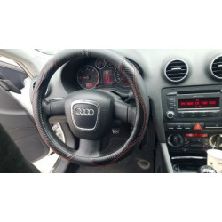 Кожен калъф за волан 38см - Carbon - карбон с червени шевове