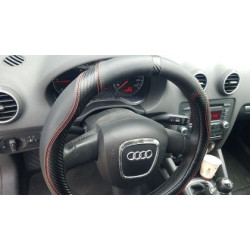 Кожен калъф за волан 38см - Carbon - карбон с червени шевове