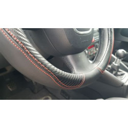 Кожен калъф за волан 38см - Carbon - карбон с червени шевове