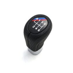 Топка за скоростен лост за BMW с 6 скорости - черна кожа със сини и червени черти //M