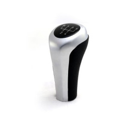 Топка за скоростен лост за BMW с 5 скорости - черна кожа / силвър мат