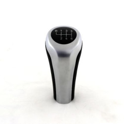 Топка за скоростен лост за BMW с 6 скорости - черна кожа / силвър мат