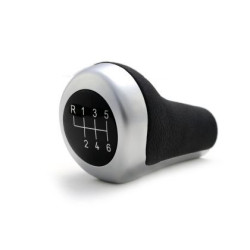 Топка за скоростен лост за BMW с 6 скорости - черна кожа / силвър мат