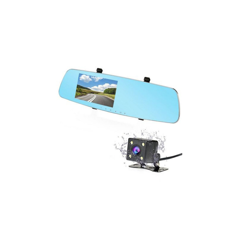 Видеорегистратор DVR 1080 FULL HD с 4" LCD дисплей в огледалото и камера за задно виждане и запис