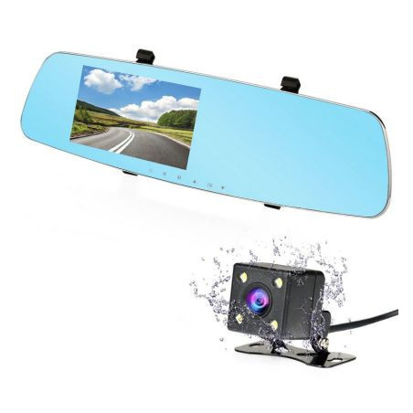 Видеорегистратор DVR 1080 FULL HD с 4" LCD дисплей в огледалото и камера за задно виждане и запис