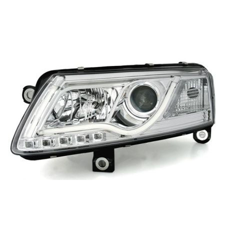 Кристални фарове за Audi A6 4F С6 с лайтбар (2004-2008) - хром