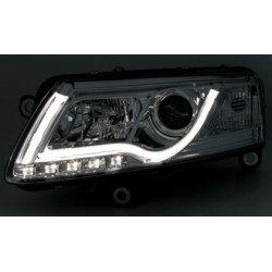 Кристални фарове за Audi A6 4F С6 с лайтбар (2004-2008) - хром