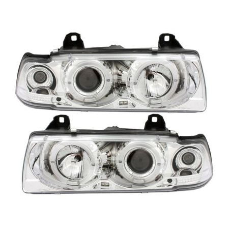 Кристални фарове за BMW E36 Angel Eyes (91-99) 4d sedan - хром