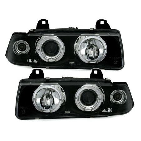 Кристални фарове за BMW E36  Angel Eyes (91-99) 4d sedan - черни