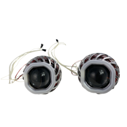 Биксенон лупи за вграждане MORIMOTO MINI SPIRAL 2.5" - със син квадратен вътрешен ринг и червен външен ринг