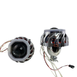 Биксенон лупи за вграждане MORIMOTO MINI SPIRAL 2.5" - със син квадратен вътрешен ринг и червен външен ринг