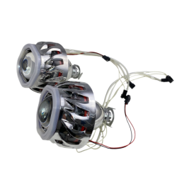 Биксенон лупи за вграждане MORIMOTO MINI SPIRAL 2.5" - със син квадратен вътрешен ринг и червен външен ринг