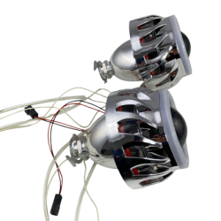 Биксенон лупи за вграждане MORIMOTO MINI SPIRAL 2.5" - със син квадратен вътрешен ринг и червен външен ринг