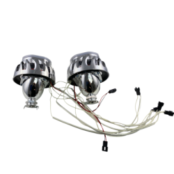 Биксенон лупи за вграждане MORIMOTO MINI SPIRAL 2.5" - със син квадратен вътрешен ринг и червен външен ринг