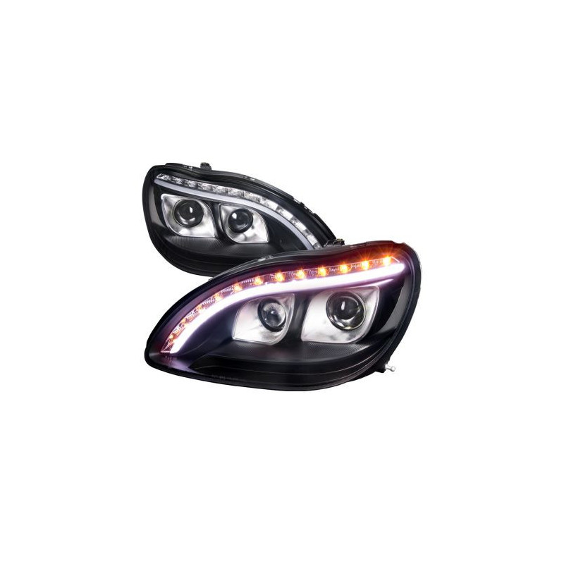 Кристални фарове за Mercedes W220 S-Class (1998-2005) - Лайтбар дизайн черни