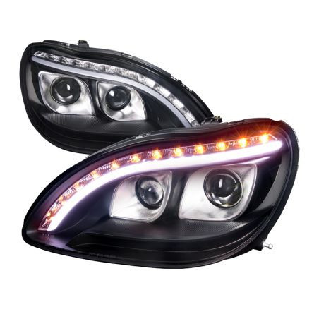 Кристални фарове за Mercedes W220 S-Class (1998-2005) - Лайтбар дизайн черни