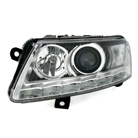Кристални фарове за Audi A6 с дневни светлини (2004-2007) - хром